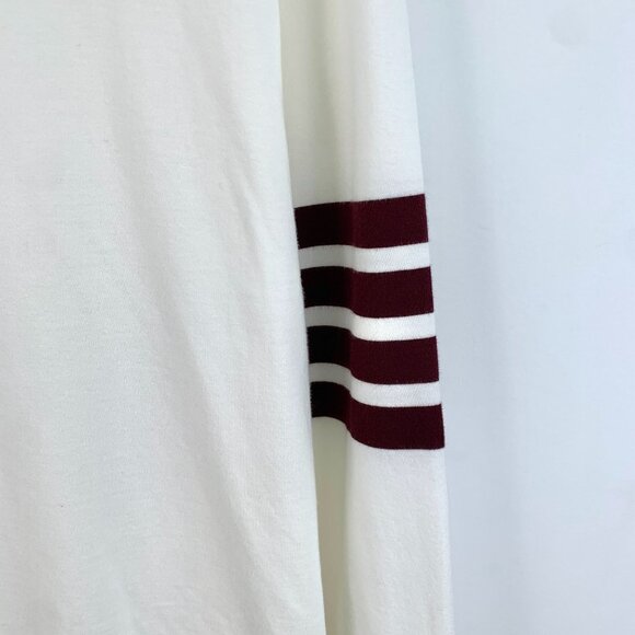 CM0240 Thom Browne White Long-Sleeve Crewneck Shirt With Burgundy Stripe - Picture 4 of 8